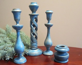 Advent candle holder Wooden candlesticks Candle holder set of 4