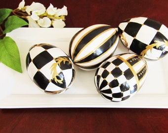 Black white check Easter eggs Hand painted Easter centerpiece for dining table Collectible eggs