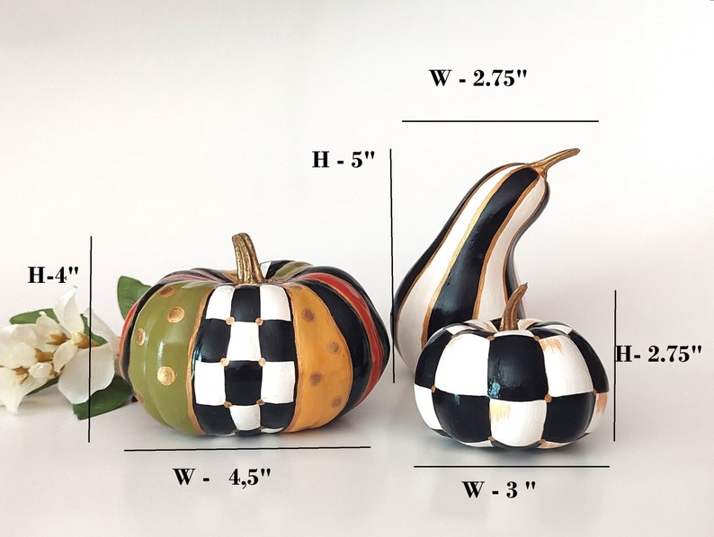 Black and white checkered pumpkin Fall pumpkin table centerpiece Checkered fall table decor Halloween pumpkin image 2