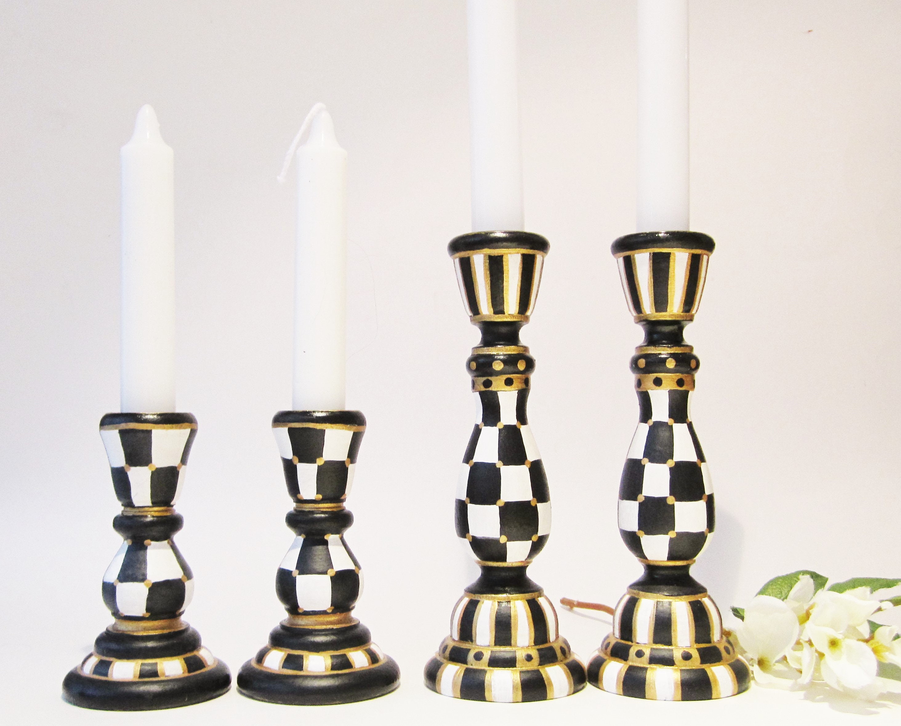 Black White Checkered Candle Holder Hand