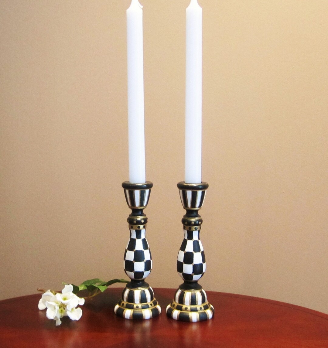 Black White Checkered Candle Holder Table Centerpiece Etsy