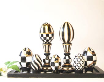 Black white check Easter eggs Hand painted Easter centerpiece for dine table