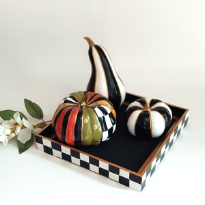 Black and white checkered pumpkin Fall pumpkin table centerpiece Checkered fall table decor Halloween pumpkin image 10