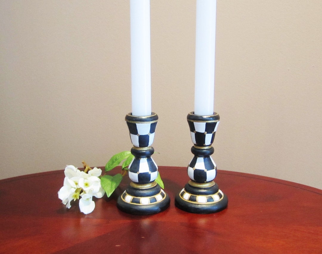 Black and White Check Candle Holder Set of 2 Dining Table Etsy