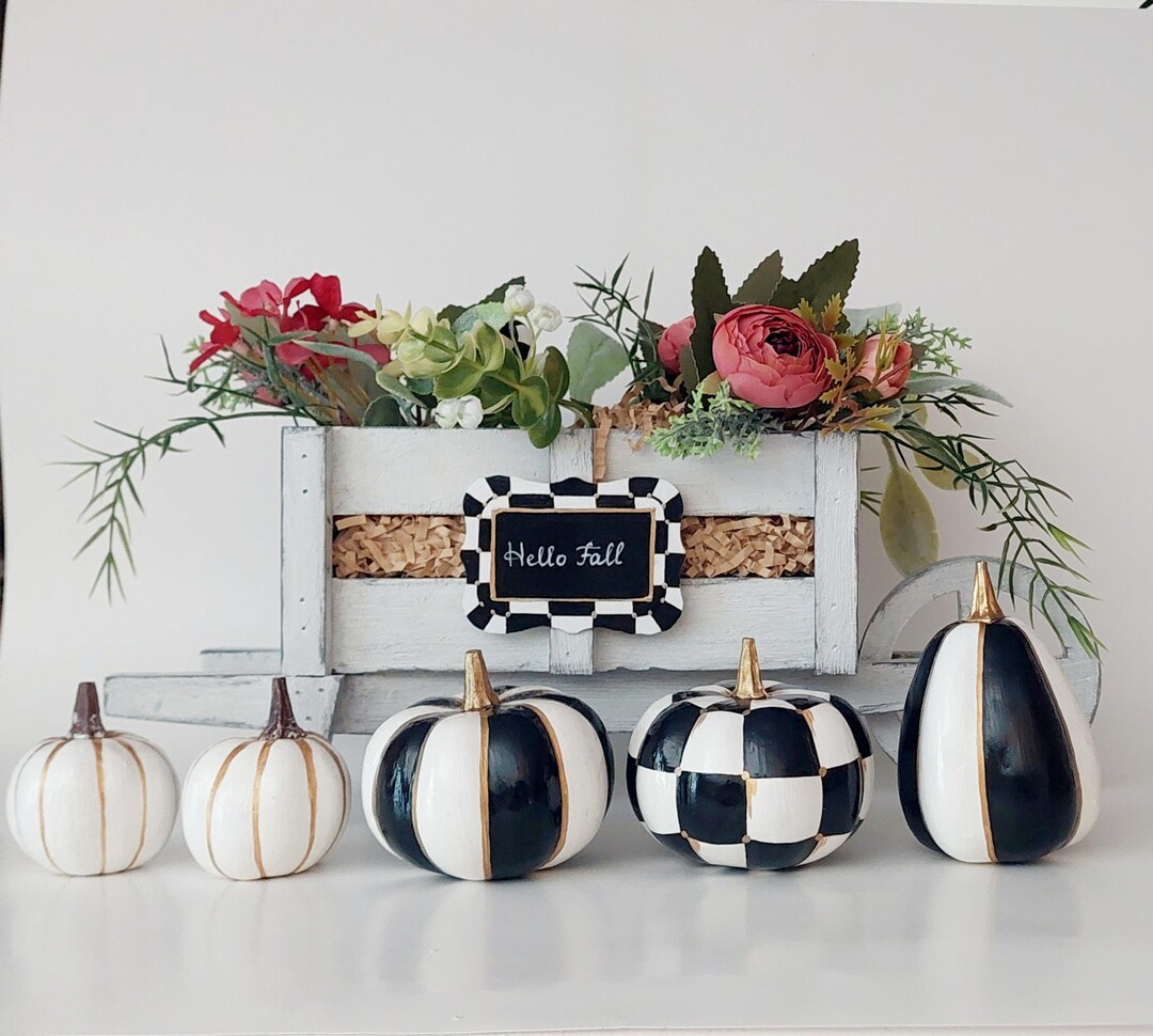 Black and White Pumpkins Checkered Thanksgiving Mantel Decor Fall ...