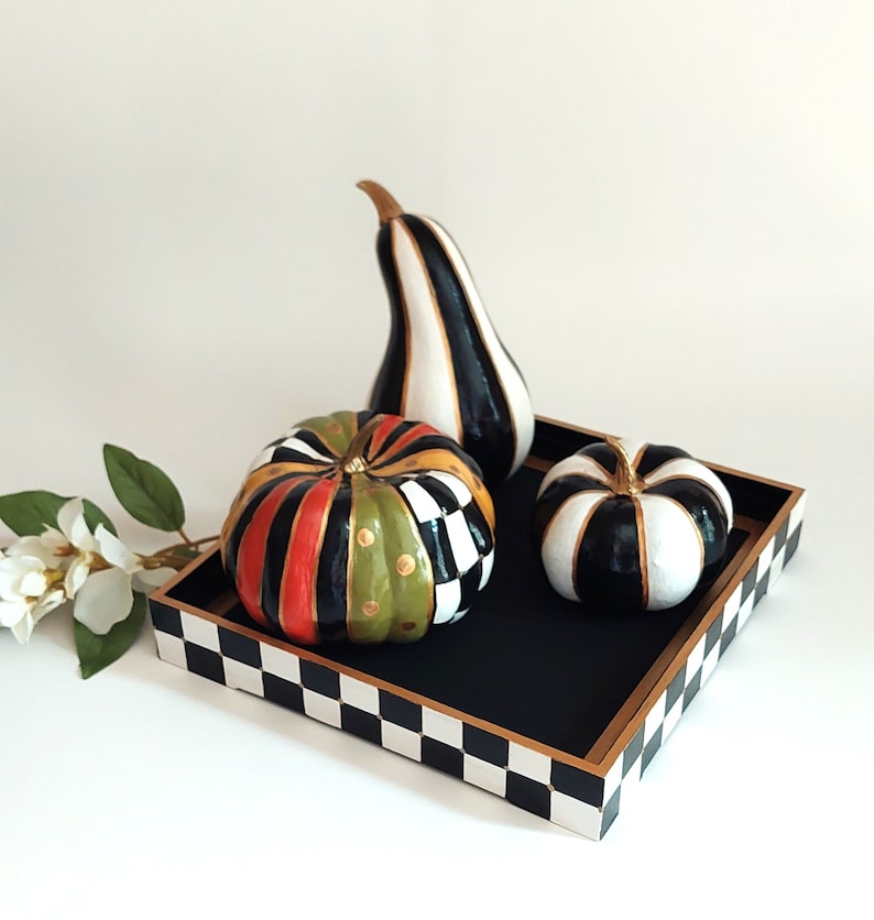 Black and white checkered pumpkin Fall pumpkin table centerpiece Checkered fall table decor Halloween pumpkin image 4