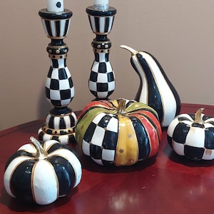 Black and white checkered pumpkin Fall pumpkin table centerpiece Checkered fall table decor Halloween pumpkin image 3