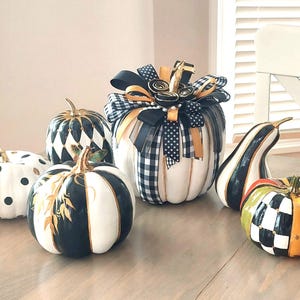 Buffalo plaid pumpkin decor Pumpkin centerpiece Large white pumpkin Fall decor for dining room table