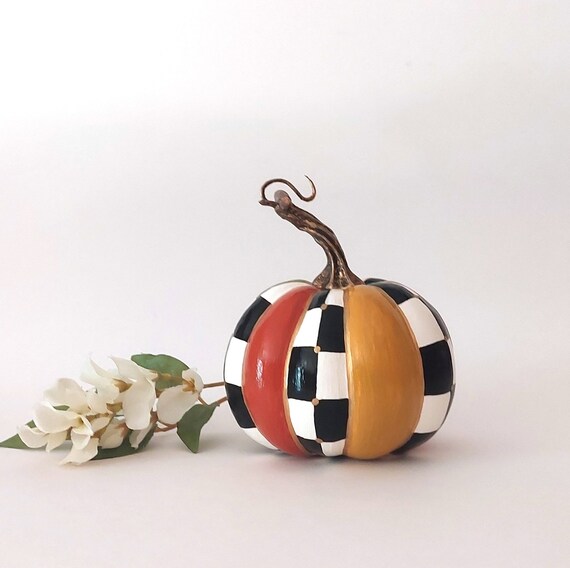 Colorful Pumpkin Black and white Checkered pumpkin Fall hostess gift Halloween pumpkin for table centerpiece Thanksgiving decor