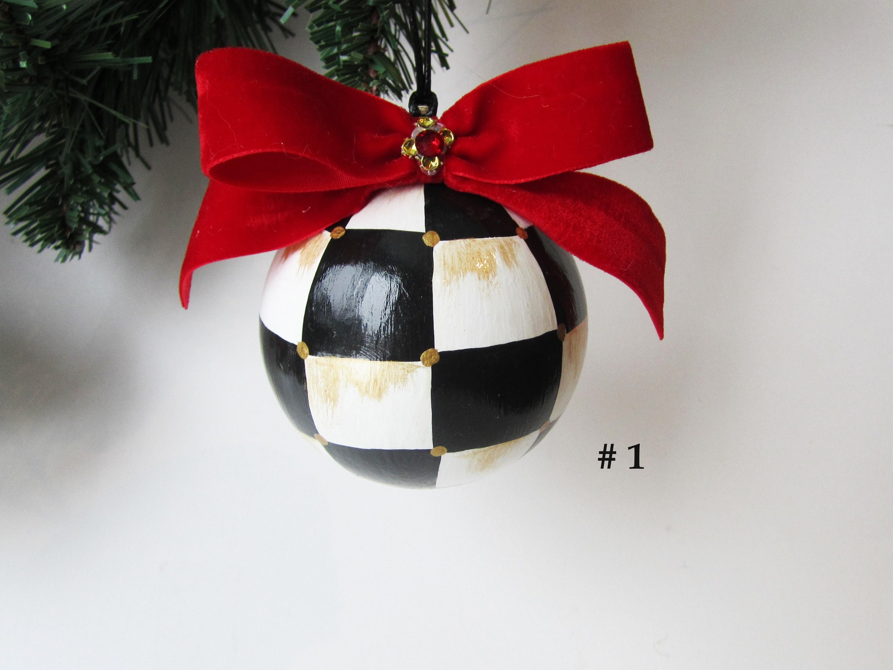Black and White Buffalo Check, Christmas Tree Ornament, Farmhouse