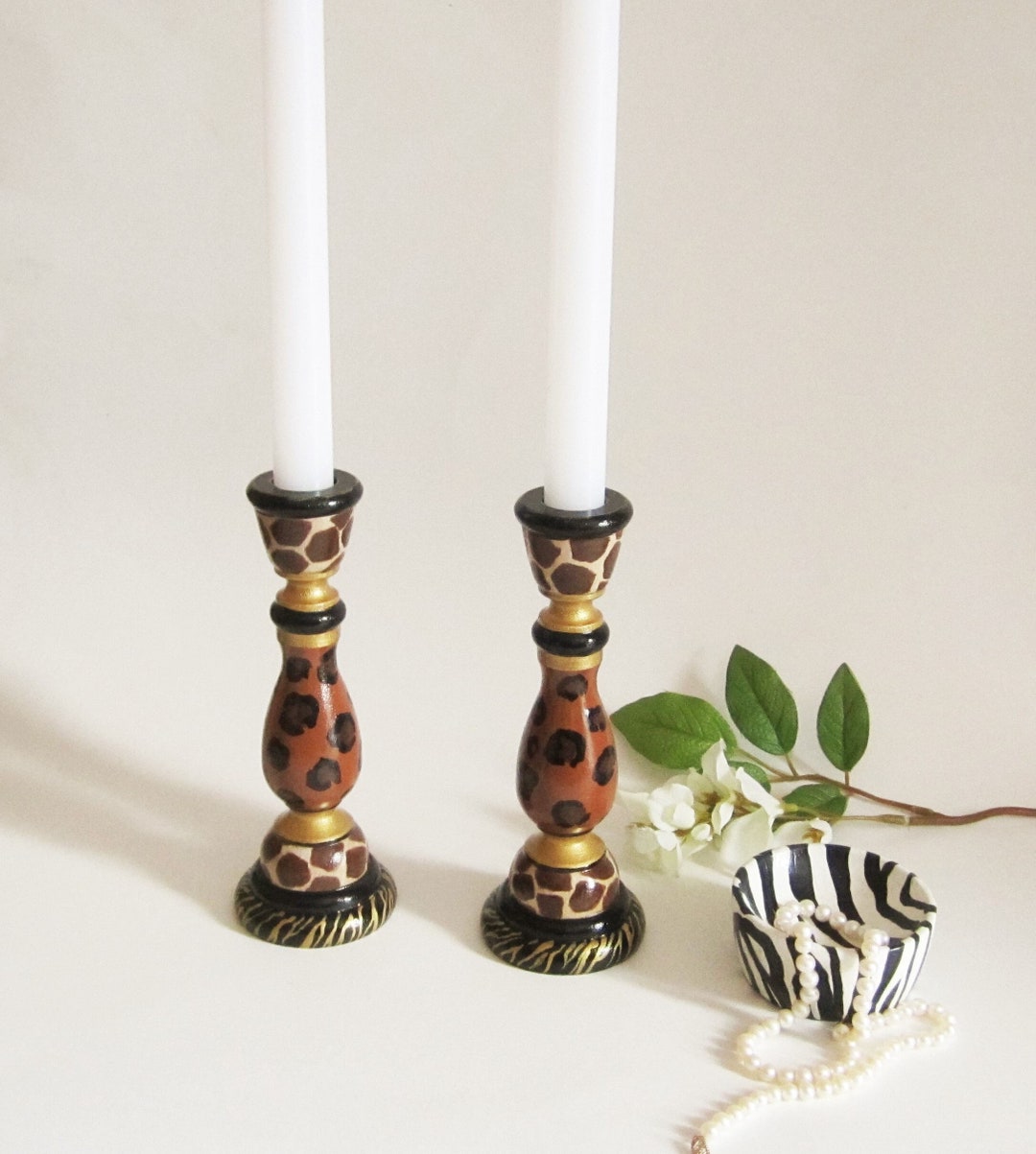 Leopard Print Candle Holders Console Table Decorations Leopard Etsy