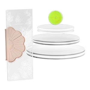 Lacupella Buttercream Acrylic Round Cake Disk Set with 12" Scraper Kit (0.50" - 6.50, 8.50, 10.50" diameter) Grip and Level Included