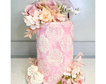 Lacupella Baking Stencil - DEIDRA - Seamless Delicate Pattern For Tall Double Barrel Cake