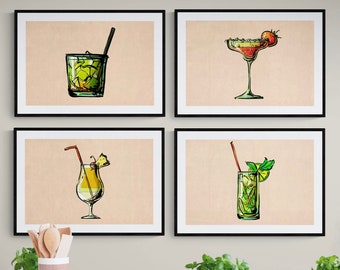 Cocktail Digital Print SET of 4 | Bar Prints | Liquor Photos | Printable 300 DPI