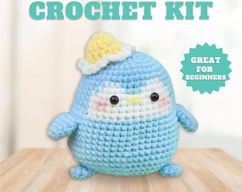 Beginner Crochet Stuffed Animal Kit | DIY Yarn Set Penguin Edition | Handmade Crochet Kit for Beginners Learn to Crochet a Amigurumi Penguin
