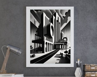 Bauhaus Architecture | Digital Download 300 DPI | Living Room Decor | Abstract Building | Black and White Abstract