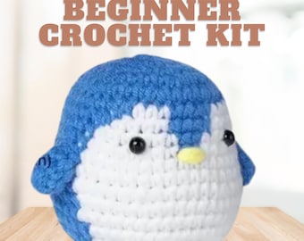 Crochet Kit-Amigurumi Penguin, Simple Penguin Crochet Pattern Starter Kit, EasyPlushie Craft Kit Gift, Learn How To Crochet DIY Kit