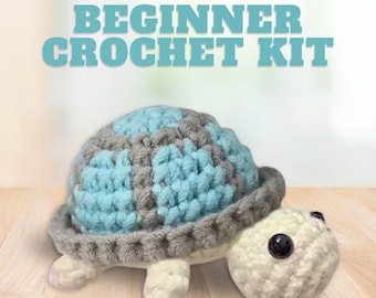 Beginner Crochet Kit, Amigurumi Sea Turtle Crochet Pattern, Easy Starter Kit, Plushie Toad Craft Kit Gift, Learn How To Crochet DIY Kit