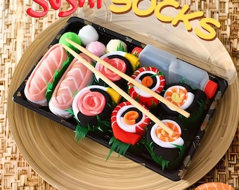 Sushi Roll Inspired Socks, Japanese Novelty Sock, 4 Pair Sushi Set, Sushi Lover Gift for Him or Her, Xmas gift for Foodies & Sock Lovers