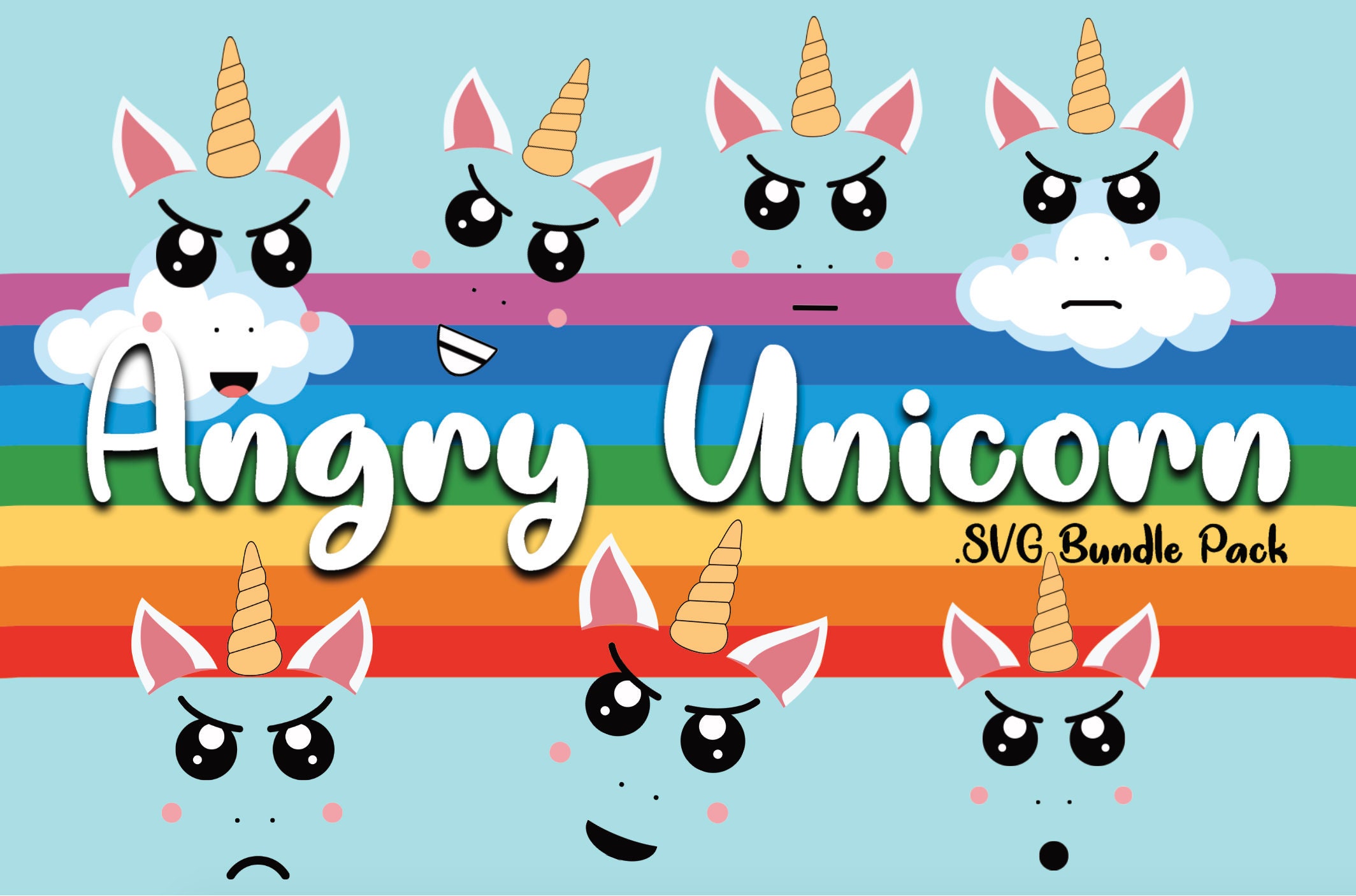 Angry Unicorn Clipart Unicorn Bundle Svg 7 Unicorn Face Etsy