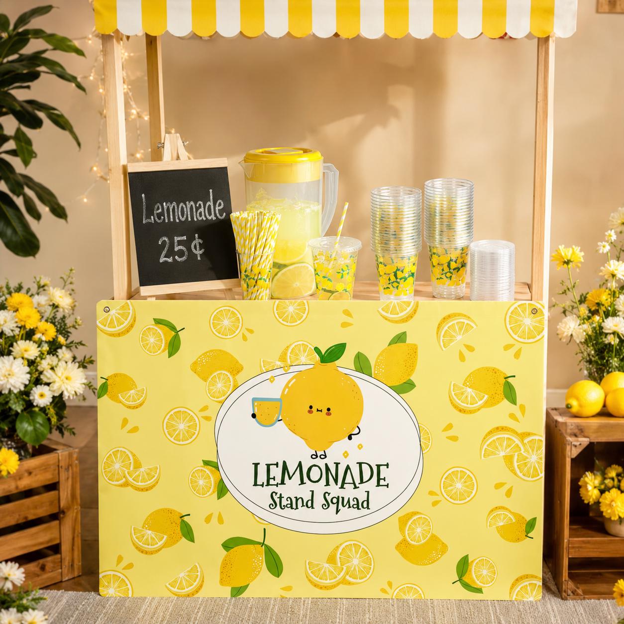 Yellow Lemonade Stand Supplies Complete Set With Disposable Cups, Lids ...