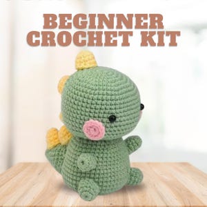 Beginner Crochet KIT - Easy Crochet Dinosaur Starter Kit, Plushie Dino Diy Craft Kit Gift, Learn How To Crochet Kit