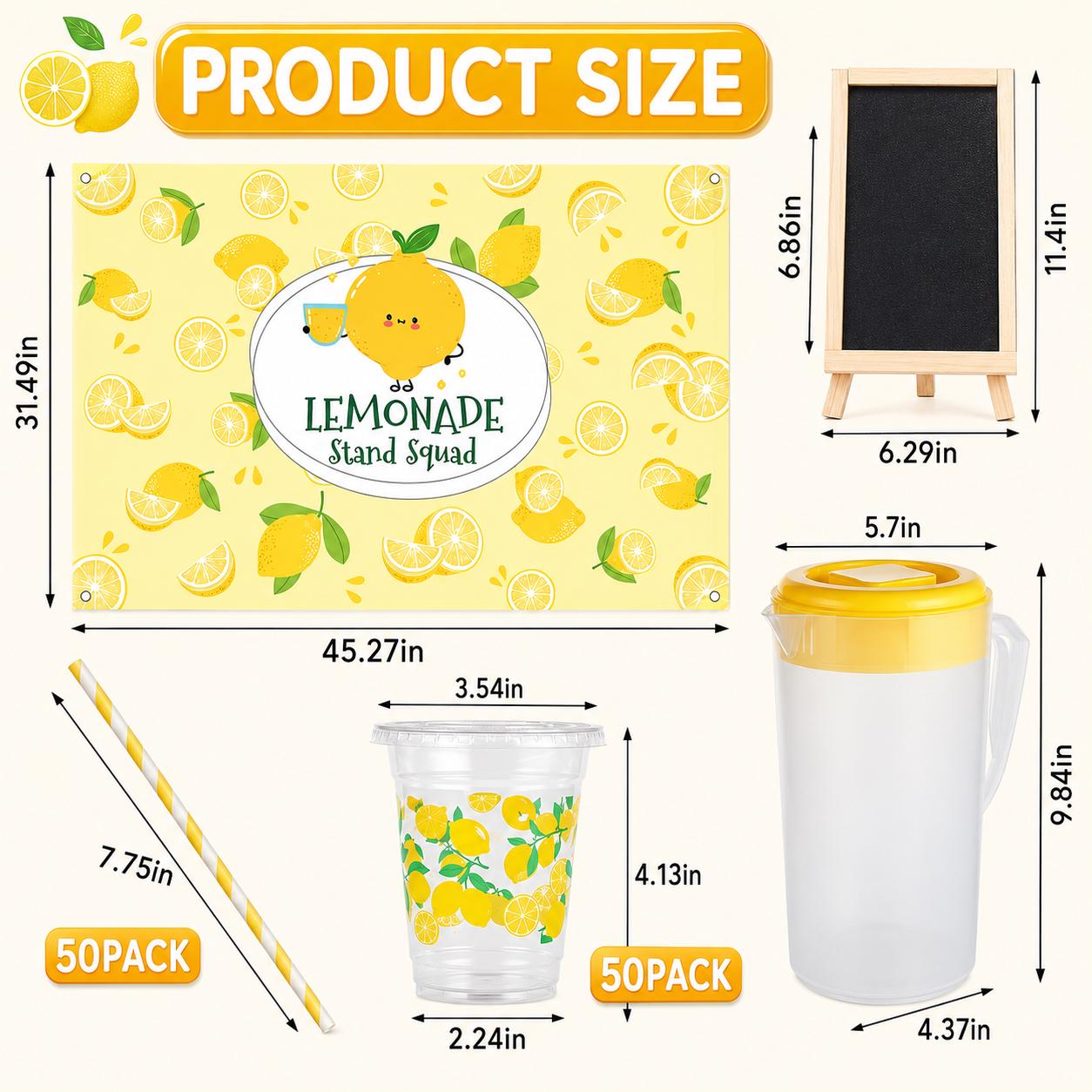 Yellow Lemonade Stand Supplies Complete Set With Disposable Cups, Lids ...