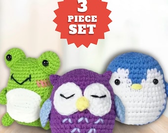 Beginner Crochet KIT - Amigurumi Frog, Easy Crochet Penguin Starter Kit, Amigurumi Plushie Owl, Diy Craft Kit Gift, Learn How To Crochet Kit