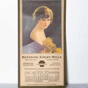 Antique Paper Three Month Calendar Keystone Emery Mills 1927 Featuring Flapper Era Woman Named Ruth