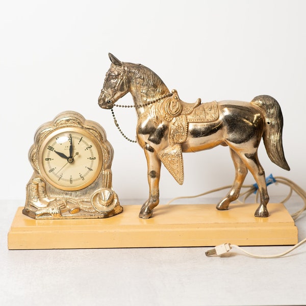 Vintage United Self Starting Electric Mantel Clock with Horse No 315