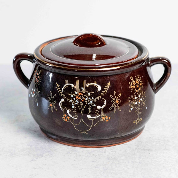 Vintage Japanese Redware Moriage Bean Pot with Lid 2 Available