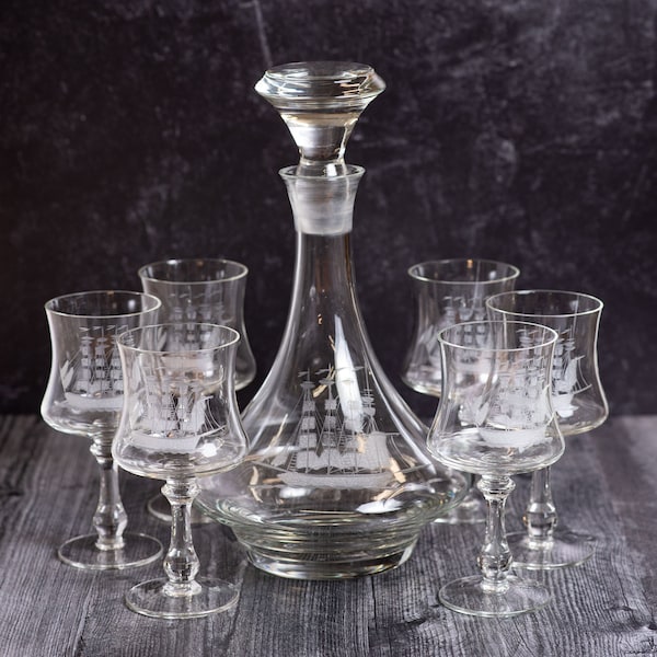 Etched Brandy Decanter Set Etsy