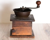John M Waddel Wood and Cast Iron Antique Coffee Grinder