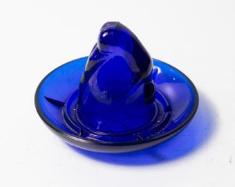 Cobalt Blue Bottoms Up Shot Glass with Tray / Nude Figure Motif