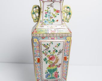 Large Vintage Chinese Ceramic Vase 16.5" Tall with Marker "in style of Kangxi Qing Dynasty"