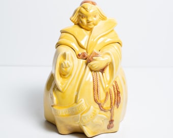 Vintage Red Wing Golden Yellow Glazed Friar Tuck Ceramic Cookie Jar "Thou Shalt Not Steal"