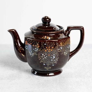 Vintage Japanese Redware Moriage Teapot with Gold Accents