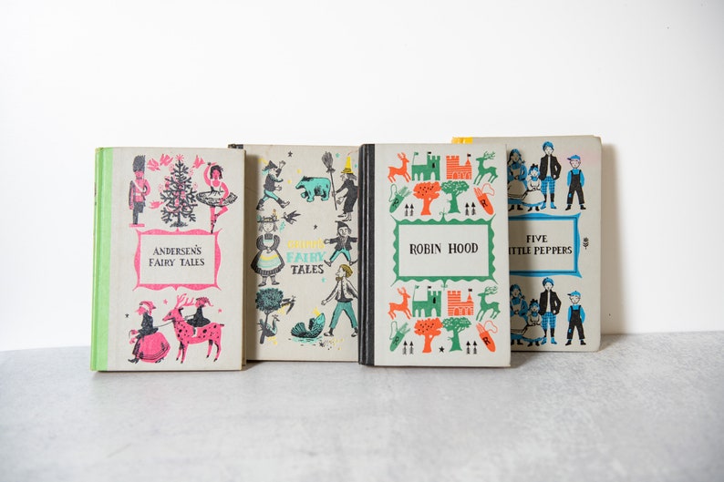 Set of 8 Junior Deluxe Editions Hard Cover Books 1950's Editions Grimm's, Robin Hood, Wizard of Oz, Anderson's, Prince, Lassie, Hans, MORE image 7