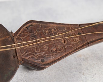 Carved Wood, Bone and Goat Skin Tibetan Tungna or Tibetan Guitar