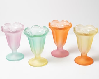 Set of 4 Libbey Ka-Dink Sundae or Parfait Multicolored Pastel Glasses with Frosted Exterior