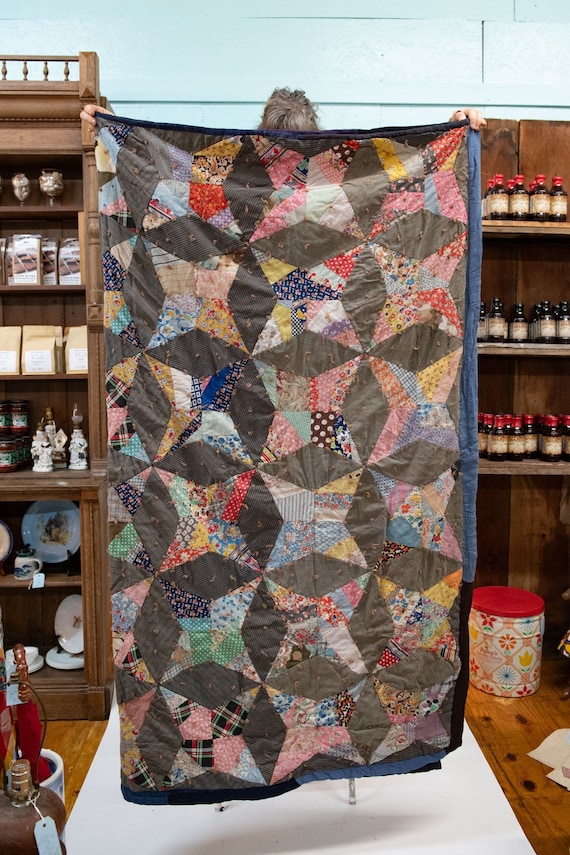 Antique Feed Sack Patchwork Heavy Quilt Hand Stitched 4 Pointed Star Pattern Etsy Canada