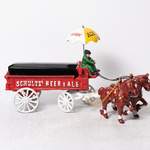 Cast Iron Schultz Beer and Ale Horse Drawn Carriage Collectible