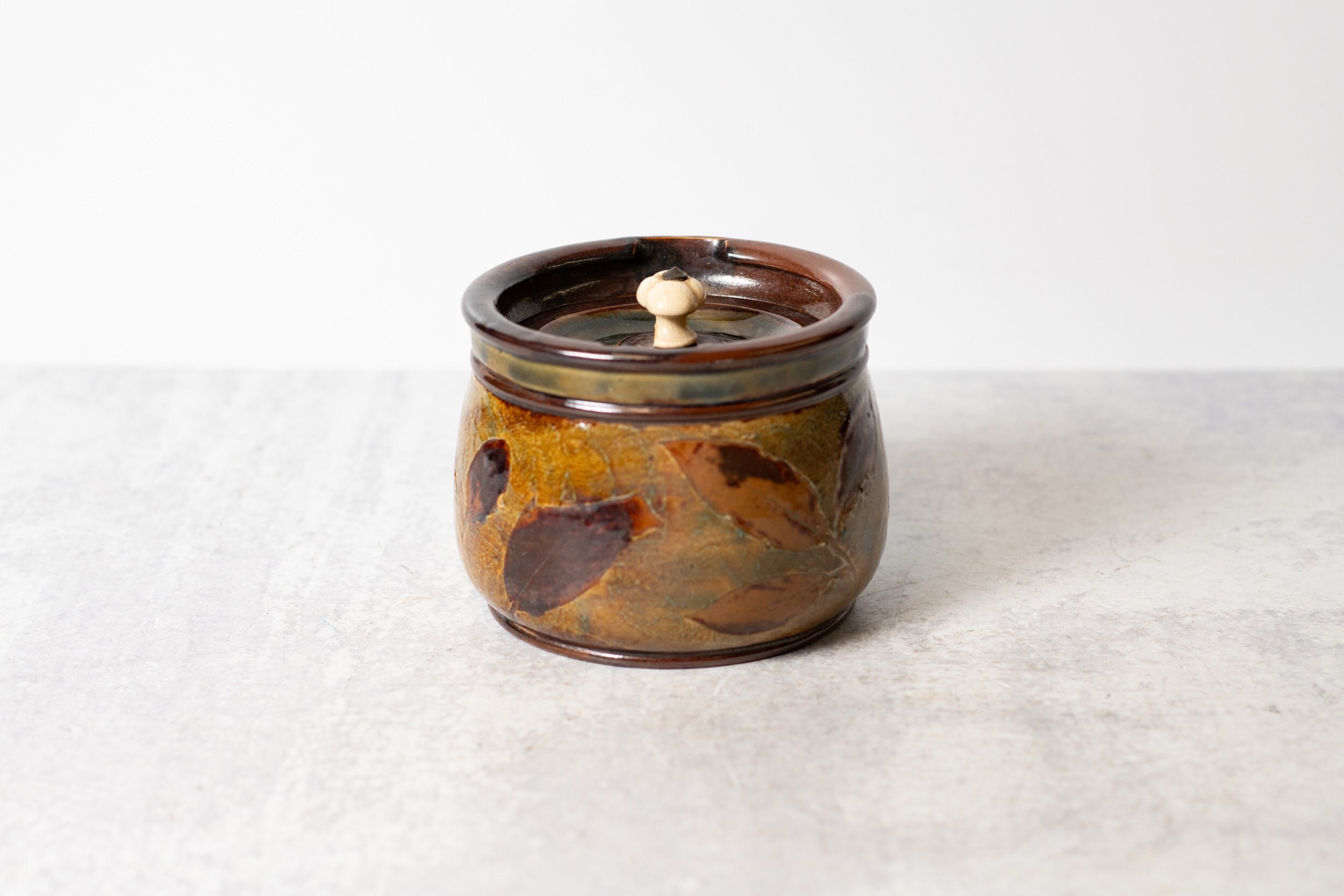 royal doulton tobacco jar Antique Royal Doulton Ceramic Humidor Tobacco Jar Natural Foliage  Decoration