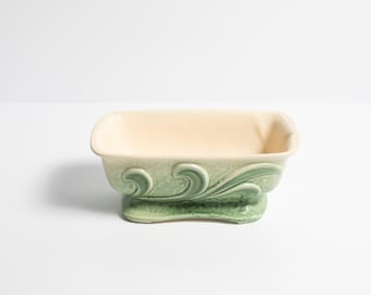 McCoy Pottery Planter Oblong Green and Ivory / Princess Line