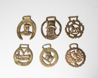 Vintage Brass Horse Medallions Lot of 6 / Individual Purchase / Jockey, Cabby, Horse, Plow, Farming, Churchill, Thistle