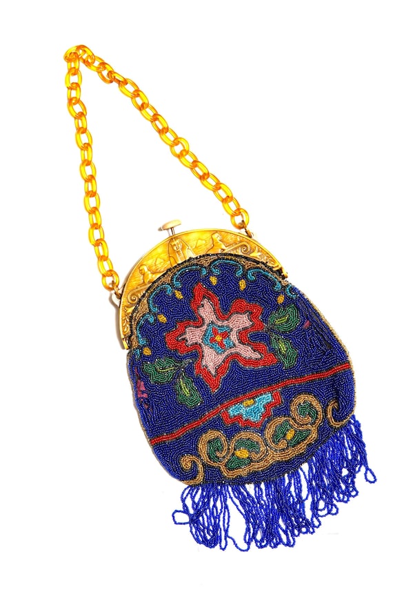 French Art Deco Beaded Evening Purse with Unique E