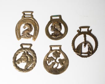 Vintage Brass Horse Medallions Lot of 5 / Individual Purchase / Horse, Horseshoe, Shakespeare, King Rufus, Floral