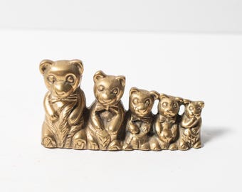 Row of 5 Brass Bears with Bowties Knick Knack