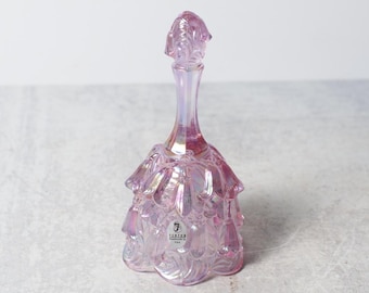 Iridescent Pink Carnival Glass Fenton Bell with Lily of the Valley Motif