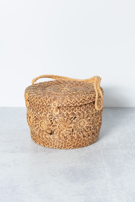 Boho Vibes Round Hand Woven Basket Bag Purse